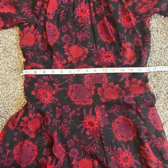 TOMMY HILFIGER DRESS RED BLACK FLORAL CHIFFON LONG SLEEVE MIDI SIZE 4 - Picture 11 of 16